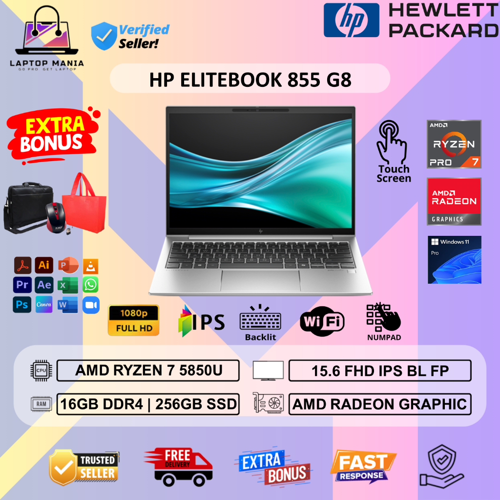 Laptop Gaming HP ELITEBOOK 855 G8 AMD Ryzen 7 PRO 5850U 16GB 256GB 15.6 FHD IPS Touch Windows 11