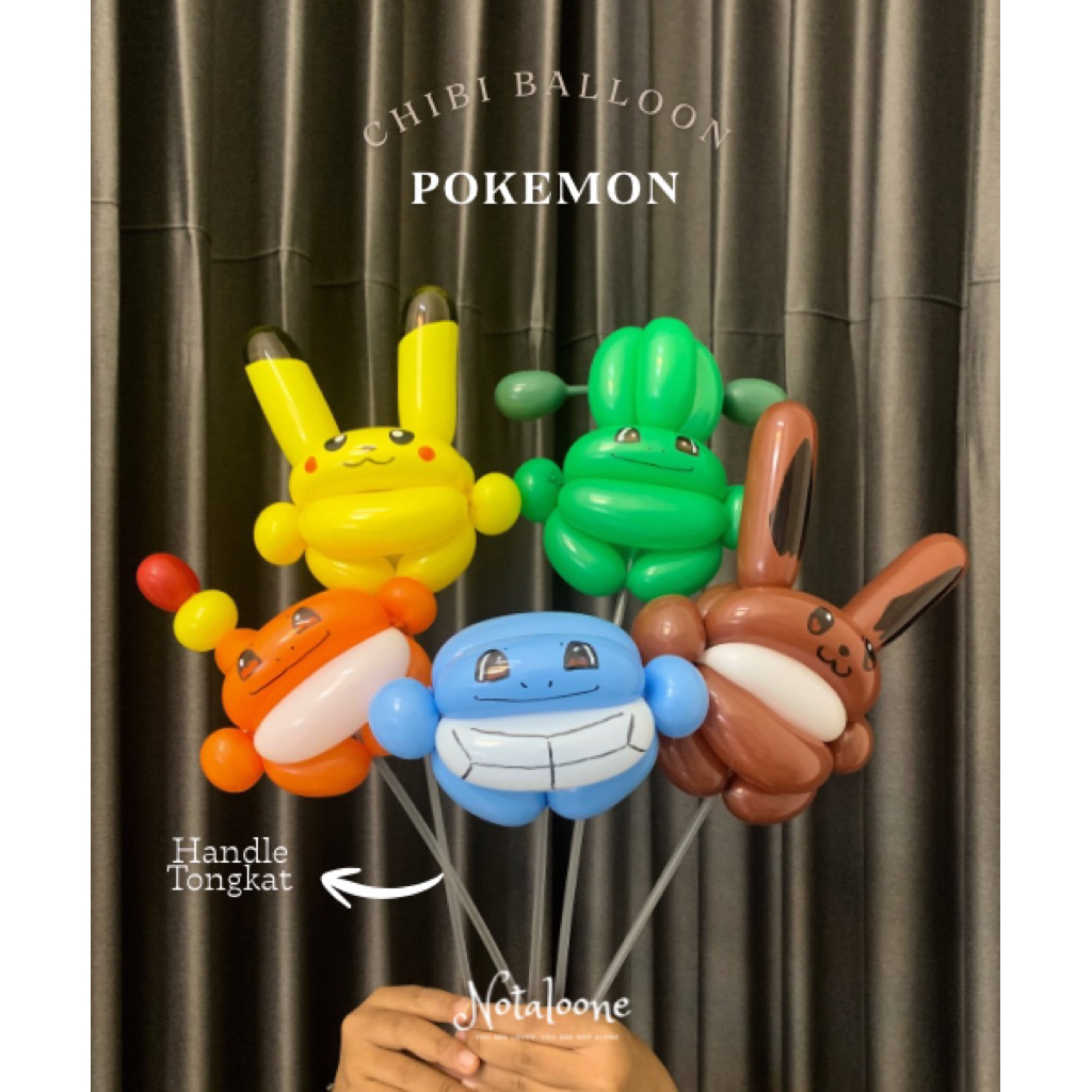 Notaloone - Pokemon Chibi Balon Balloon Pikachu Squirtle Charmander Bulbasaur Eevee Lucu Unik Viral 