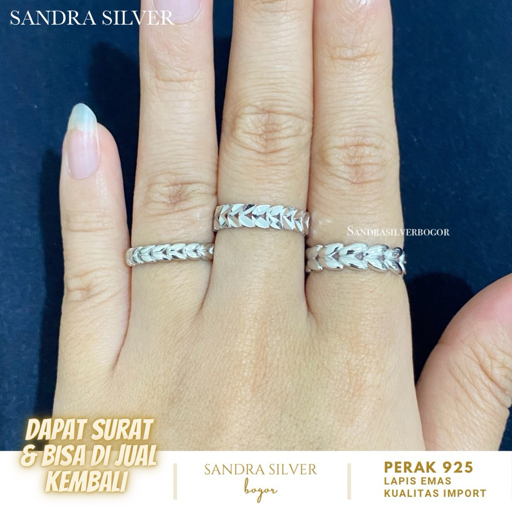 Cincin Daun Perak 925 Lapis emas Putih - Cincin Shimmer perak 925