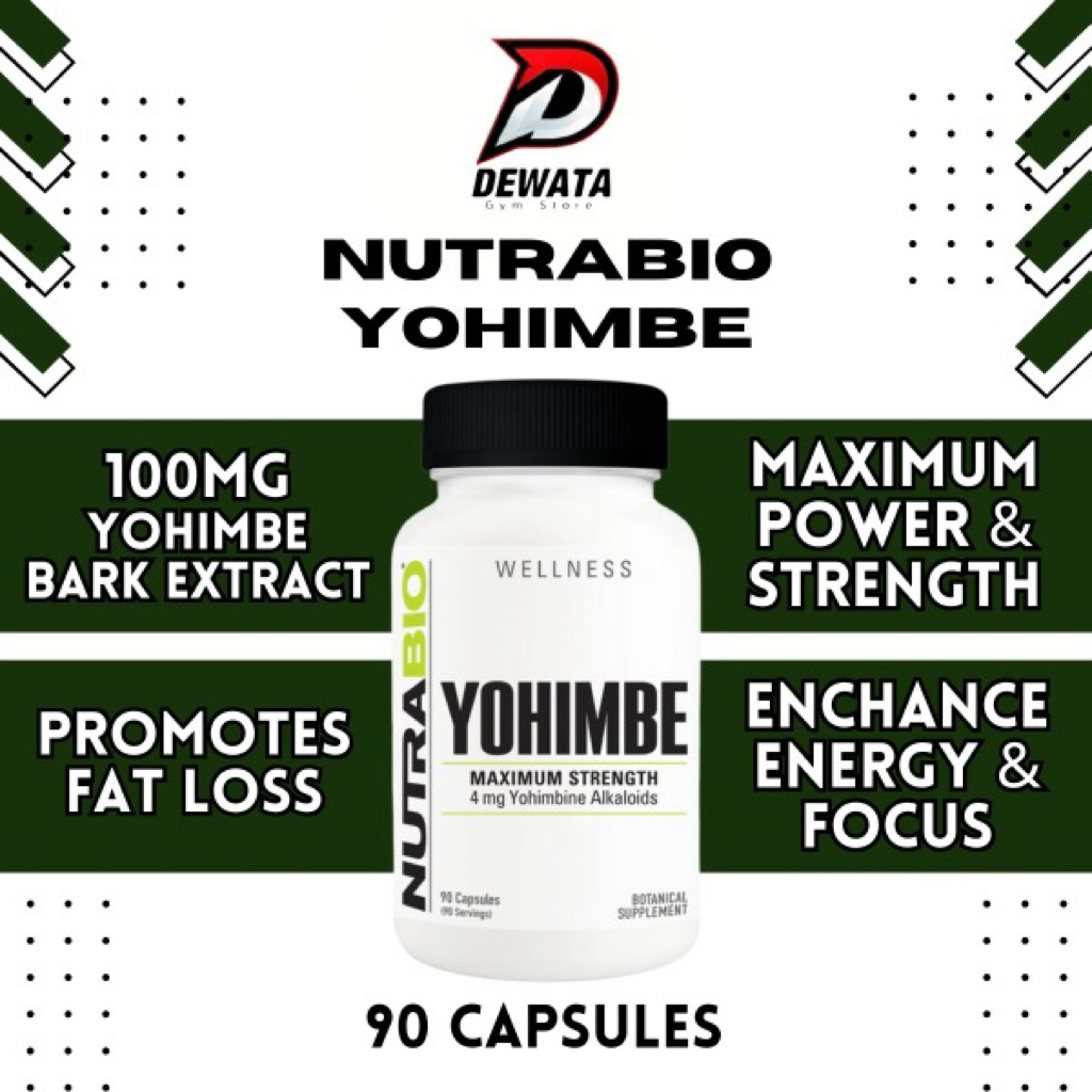 Nutrabio USA Yohimbe 100mg 90 Kapsul Suplemen Energi, Pembakar Lemak & Vitalitas Pria Kualitas Premi