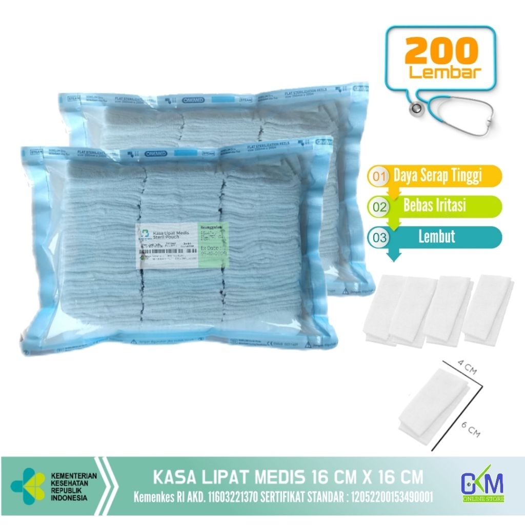 Kasa Lipat Medis Steril Pouch Kain Perban Untuk Luka Kecil 16x16 Cm