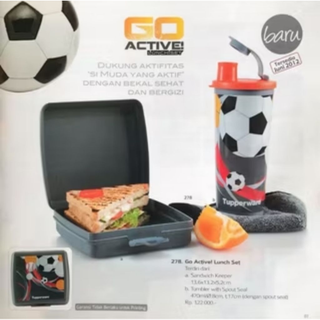 Set bola kotak bekal anak Go Active Lunch Keeper Tupperware (tumbler 475ml)