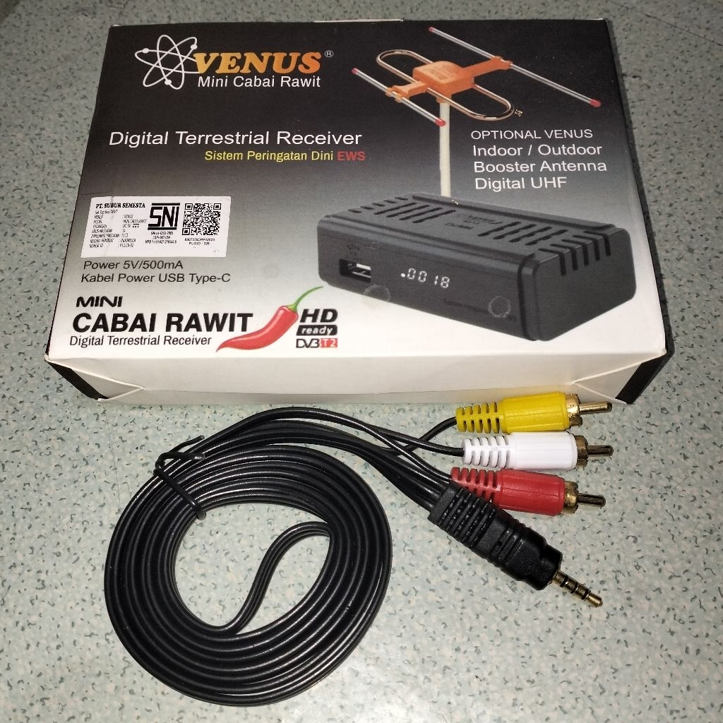 KABEL RCA STB VENUS CABAI RAWIT 1 TO 3 PENDEK LABEL RCA SET TOP BOX VENUS CABAI RAWIT