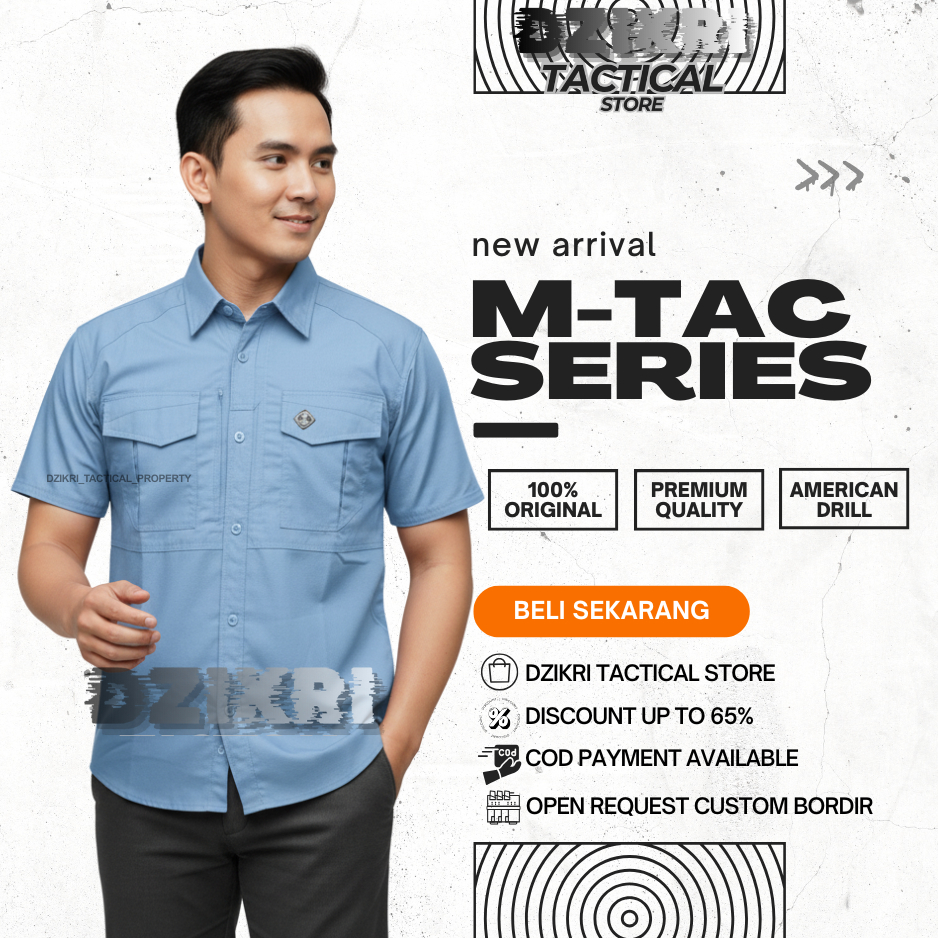 Kemeja Outdoor Tactical MTAC Biru Langit Premium Lengan Pendek Pria Wanita Baju Kerja Kantor Custom