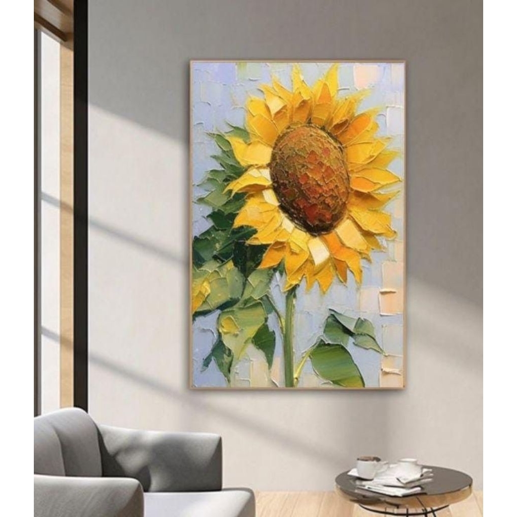 lukisan dinding bunga matahari tekstur timbul classic estetik