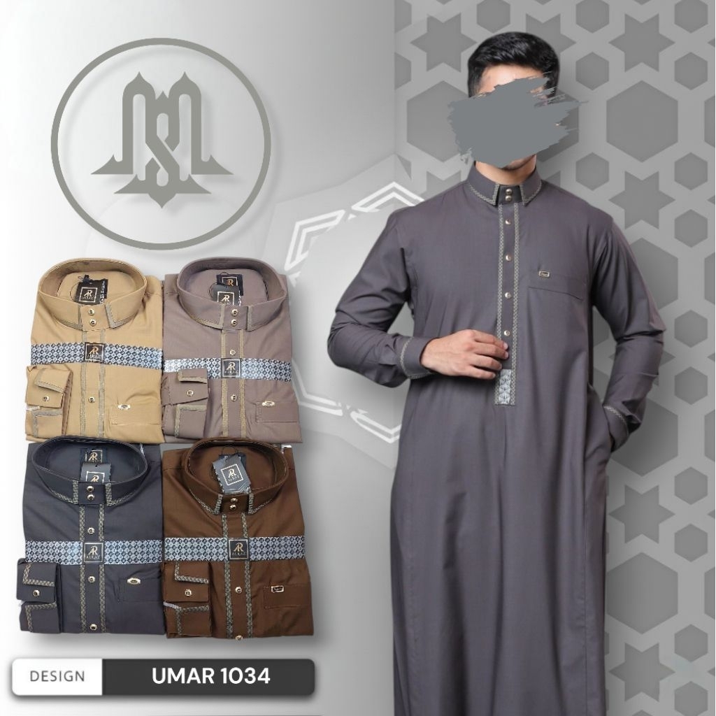 Best Seller | Jubah Al Raz Premium Pria "Umar" Lits Bordir Manset Kerah Kemeja | Gamis muslim Dewasa