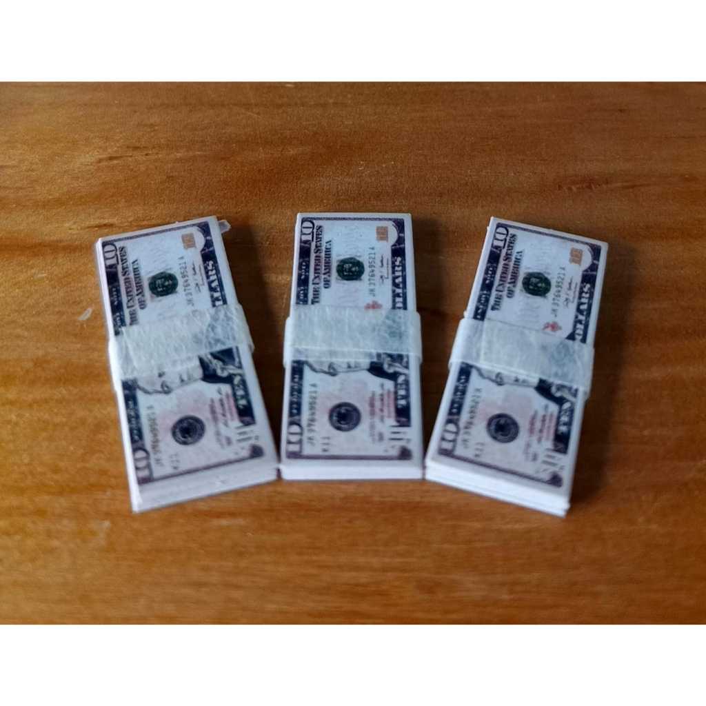 Miniatur Mainan mini 10 dollar dalam 1 bundel isi 5 LEMBAR UANG MAINAN DEKORASI MAHAR BUKET UANG MAI