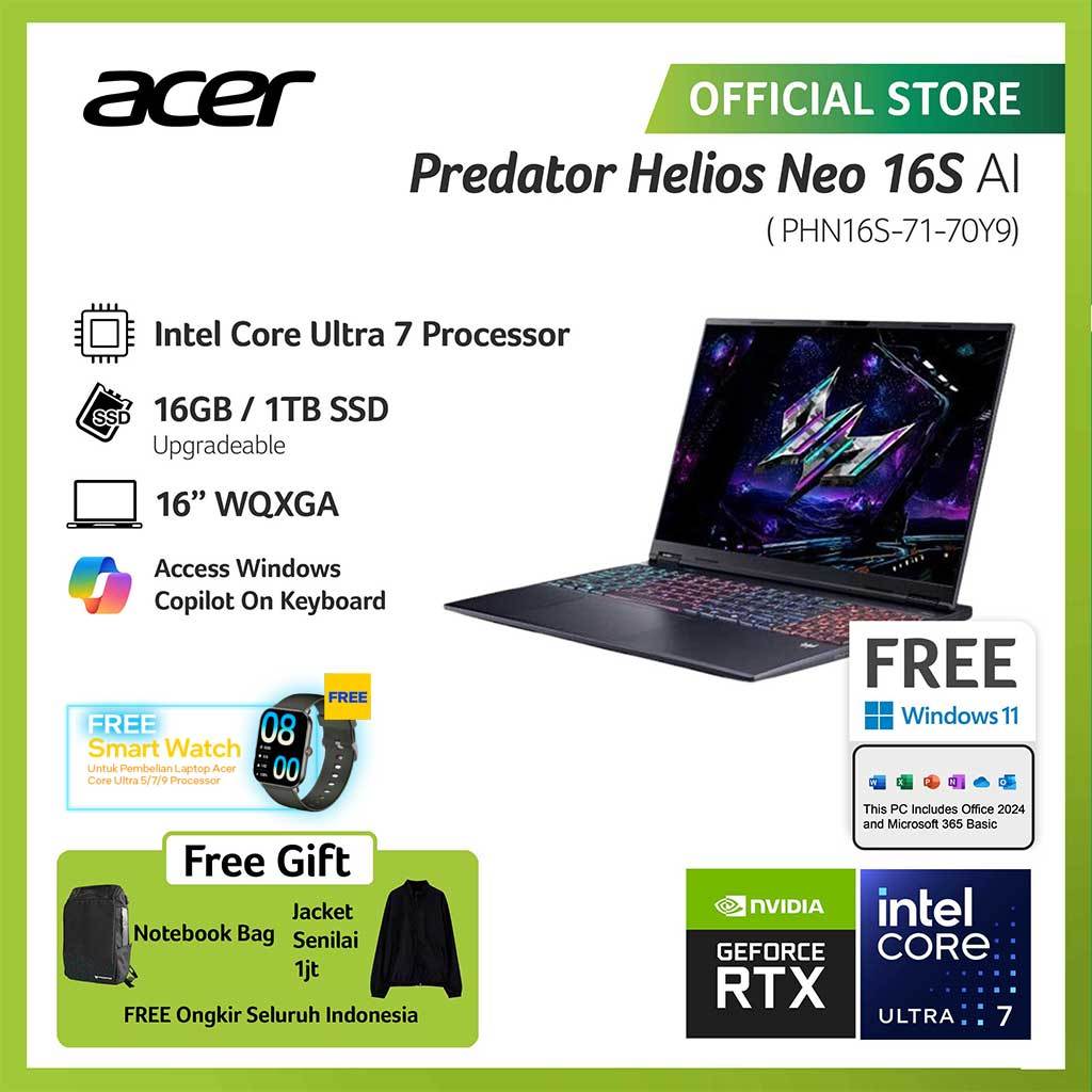 (FREE EXCLUSIVE JACKET DAN SMARTWATCH) ACER LAPTOP GAMING PREDATOR HELIOS NEO 16S WITH AI PHN16S-71-