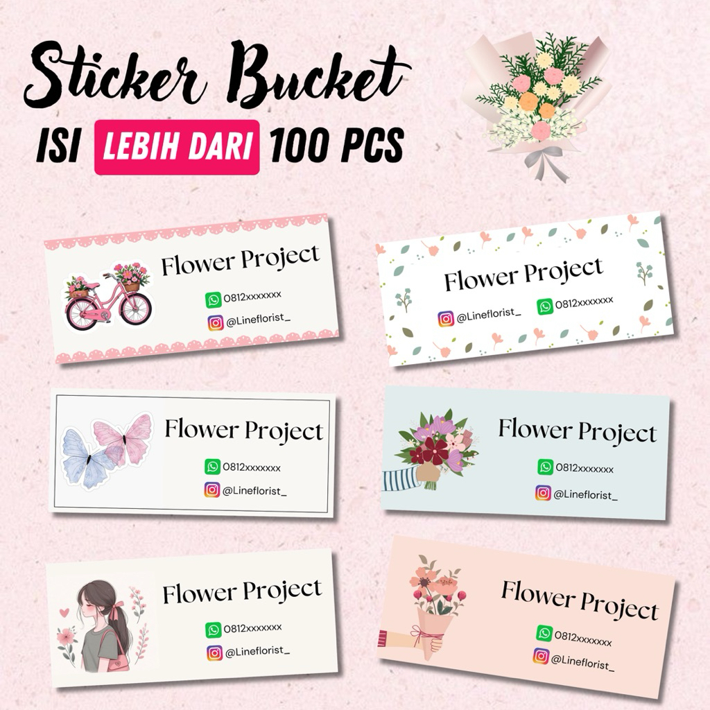 [100 PCS] LABEL STICKER BOUQUET BUNGA FLORIST HAMPERS PARCELL USAHA LAINYA FREE DESAIN DAN CUSTOM NA
