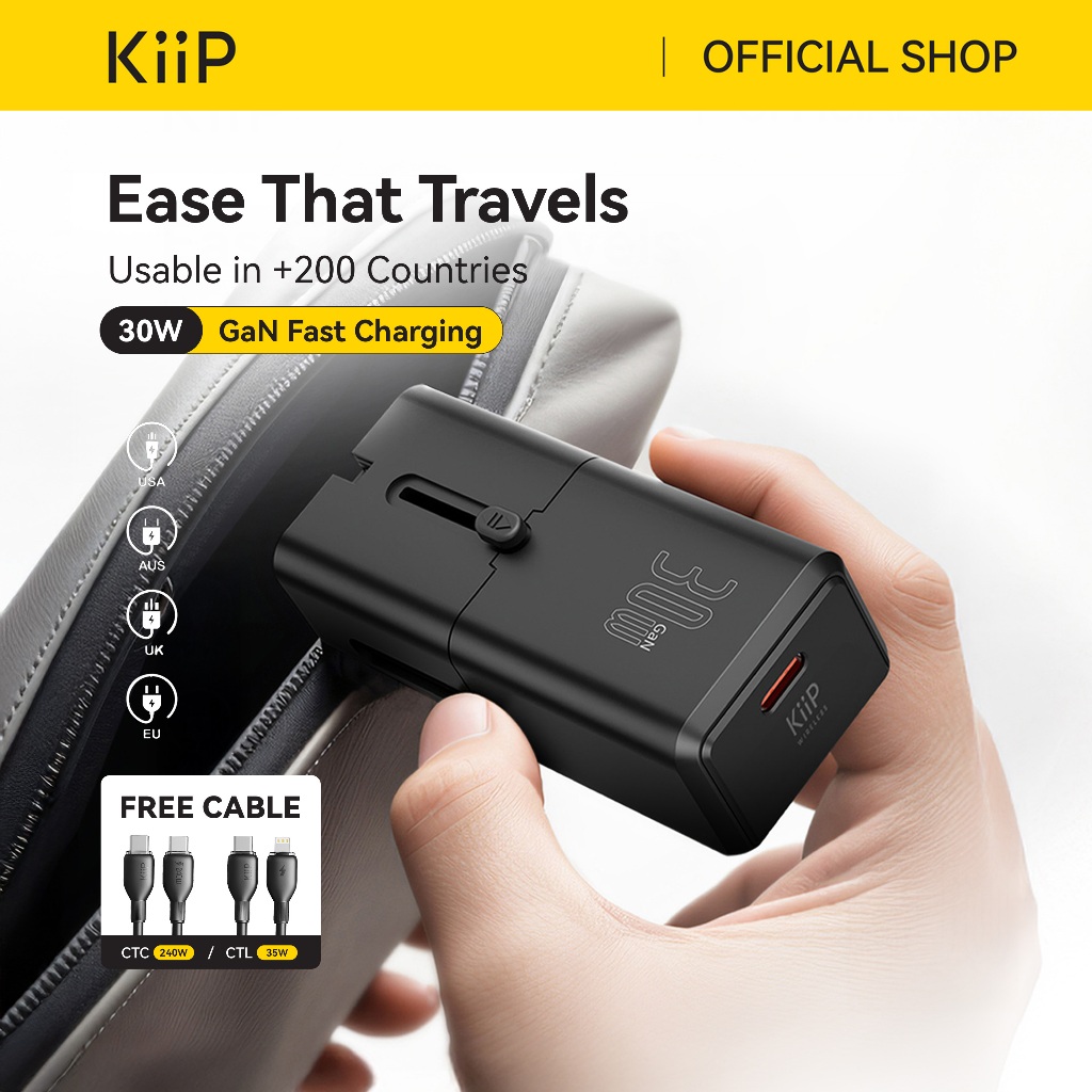 KiiP C23T Universal Travel Adaptor Charger Mini Fast Charging 30W GaN Portable Travel
