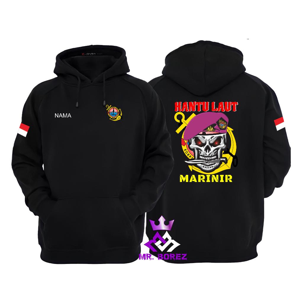 Jaket Hoodie Hatu Laut Korps Marinir angkatan Laut desain skull