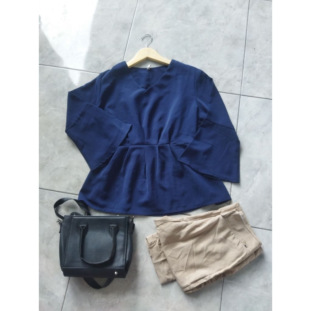 Blouse Navy Cewek Pinggang Karet Baju Atasan Kerja Wanita PL Murah