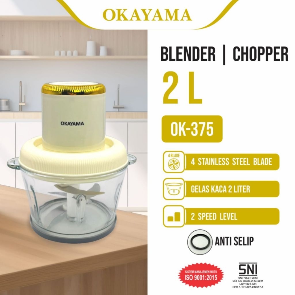 OKAYAMA BLENDER/CHOPPER 2 liter OK-375 (KACA)