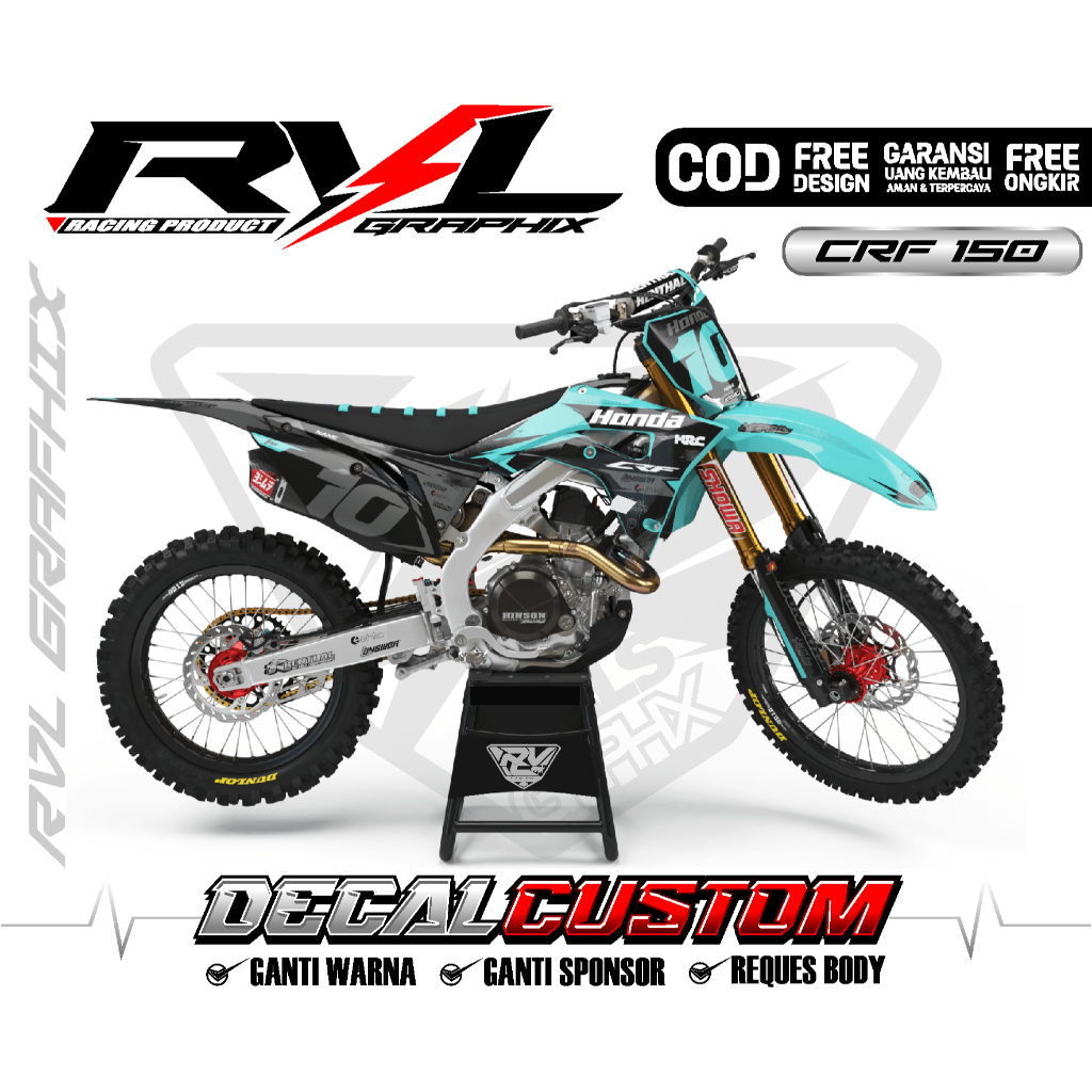 Decal Stiker Custom CRF 150 L Fullbody Anti Gores hitam biru tosca
