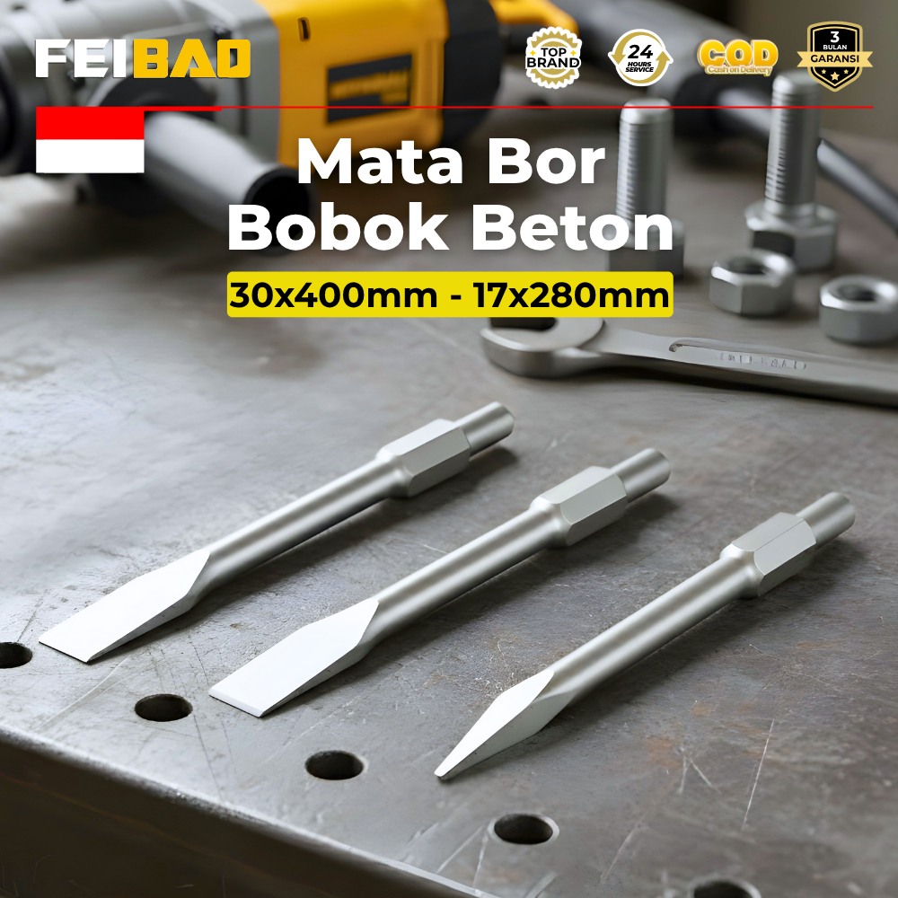 FEIBAO Mata Bor Beton 12X150mm-30X400mm Model Hex 6 Sisi Ujung Lebar Kuat untuk Pahat dan Bobok
