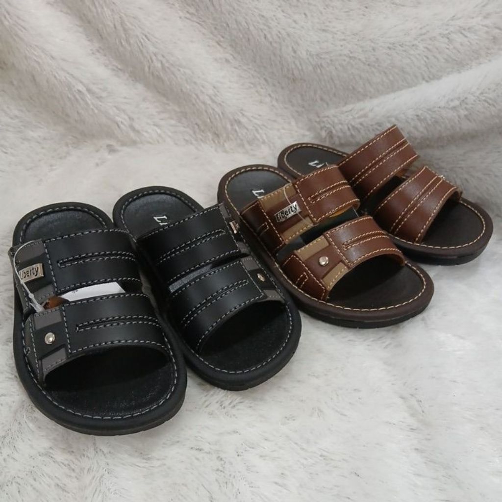 Sandal tali dua anak anak Liberty hitam dan coklat