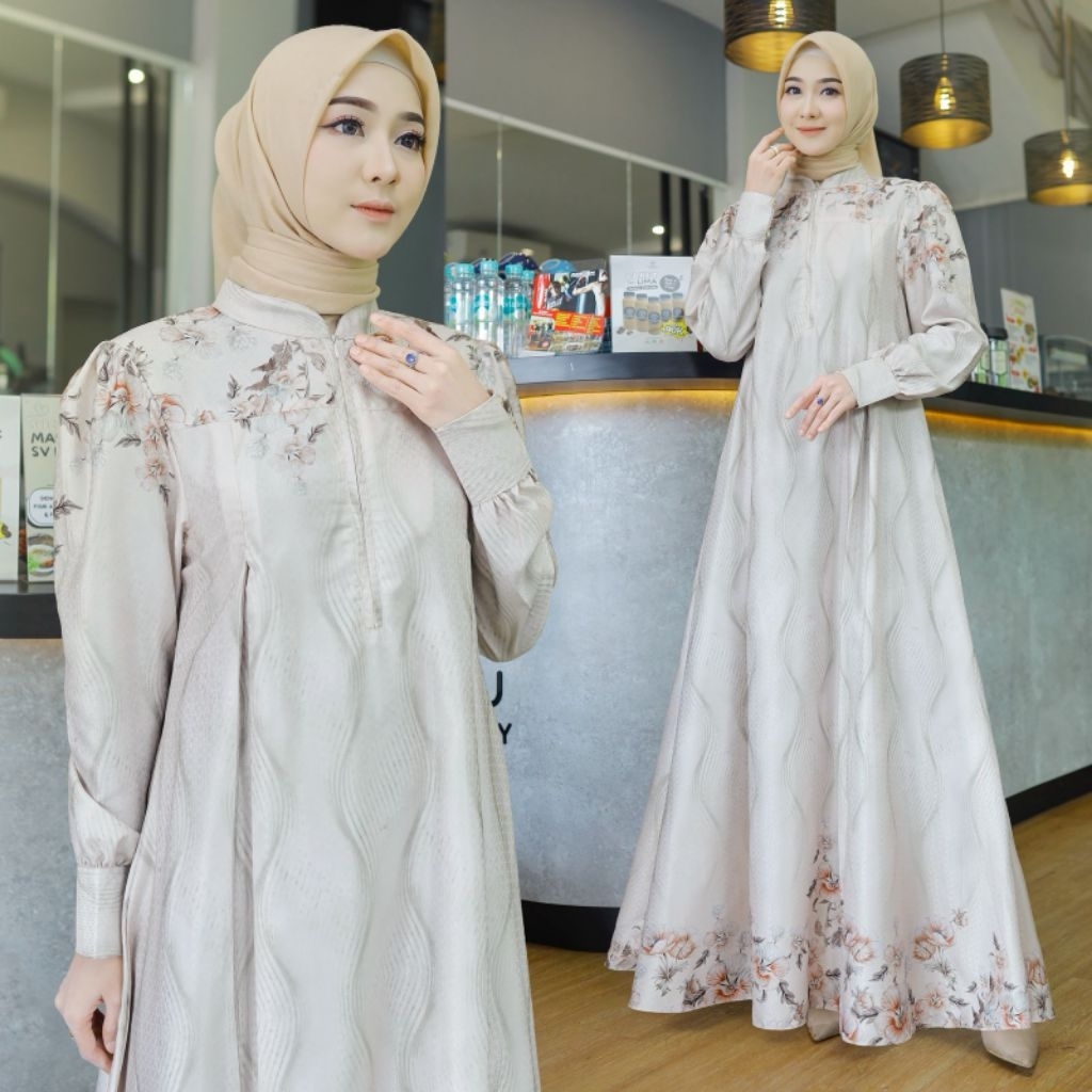 Gamis Dobby Silky Motif Print Premium Busui