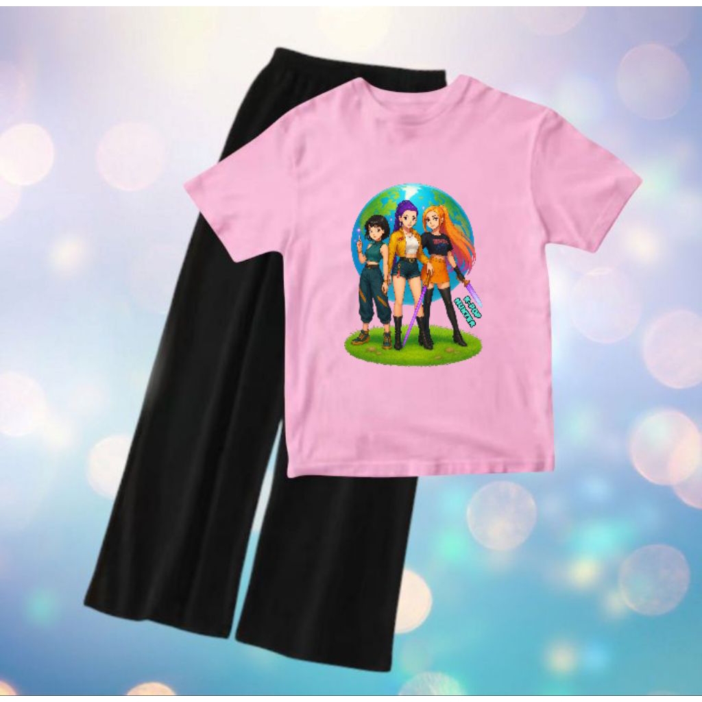 Setelan HUNTRIX Kaos Anak Perempuan 5-12 Tahun dan Celana Kulot Voxy