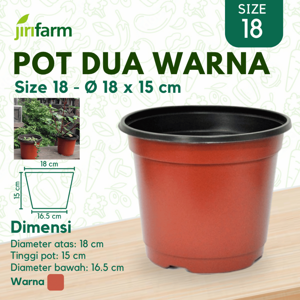 JIRIFARM - Pot Murah / Pot Plastik Dua Warna GPF180 dim atas 18cm x tinggi 15cm (3 pcs)