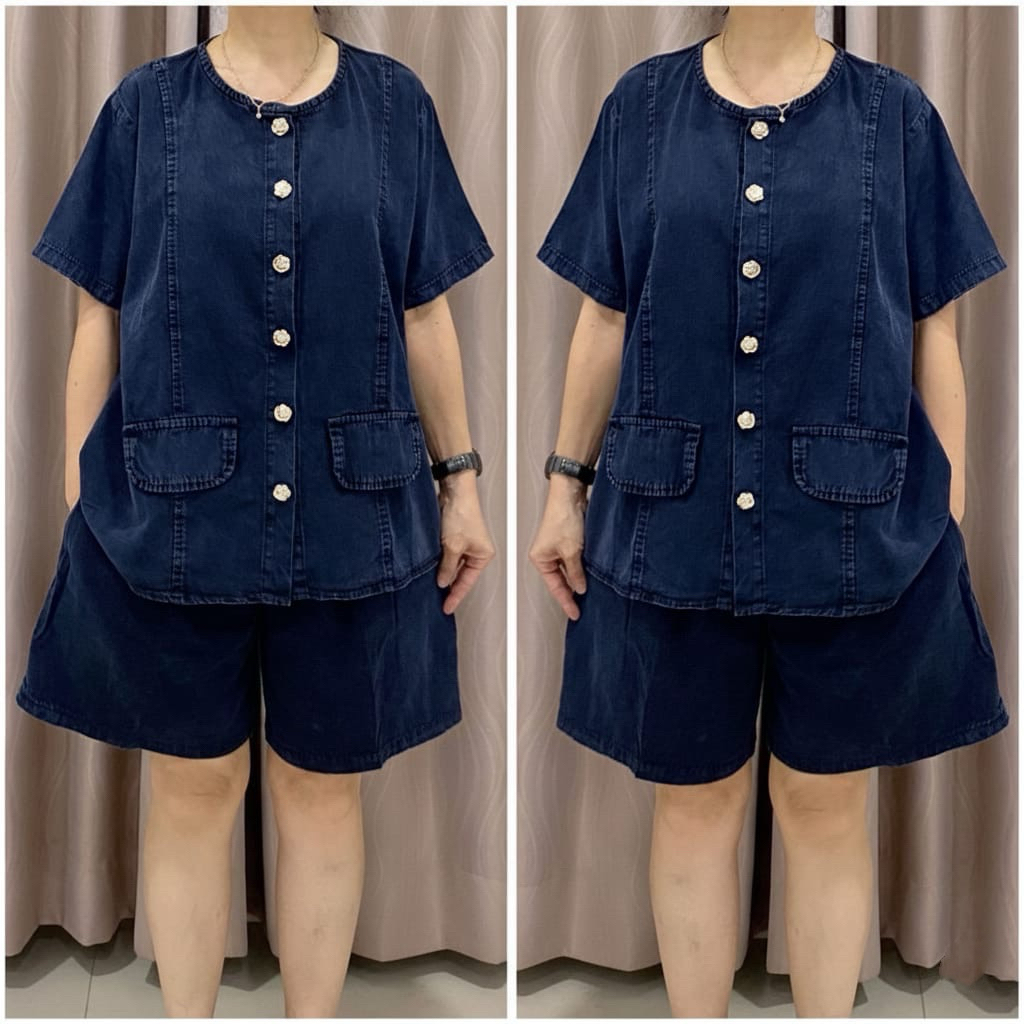 1449 SETELAN HP JEANS KANCING BUNGA LD116 WANITA|SETELAN CELANA PENDEK WANITA