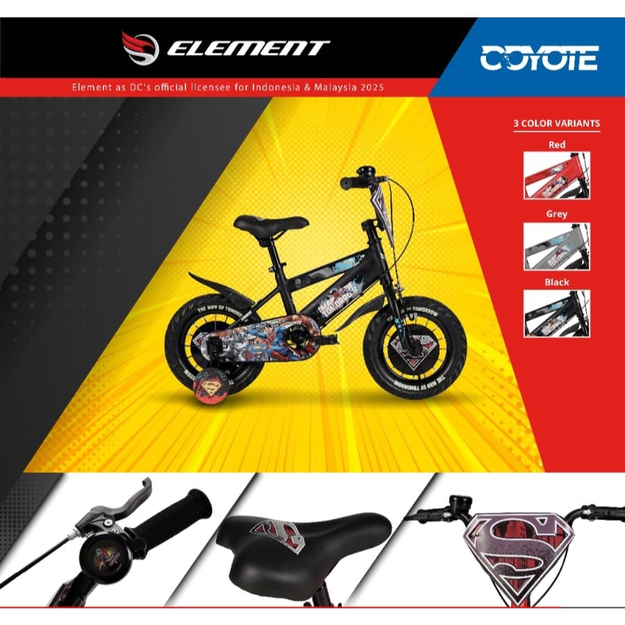 ELEMENT Sepeda BMX Yottel X2 SUPERMAN official licensed Dc comic untuk anak Laki Laki usia 3 4 4 6 7