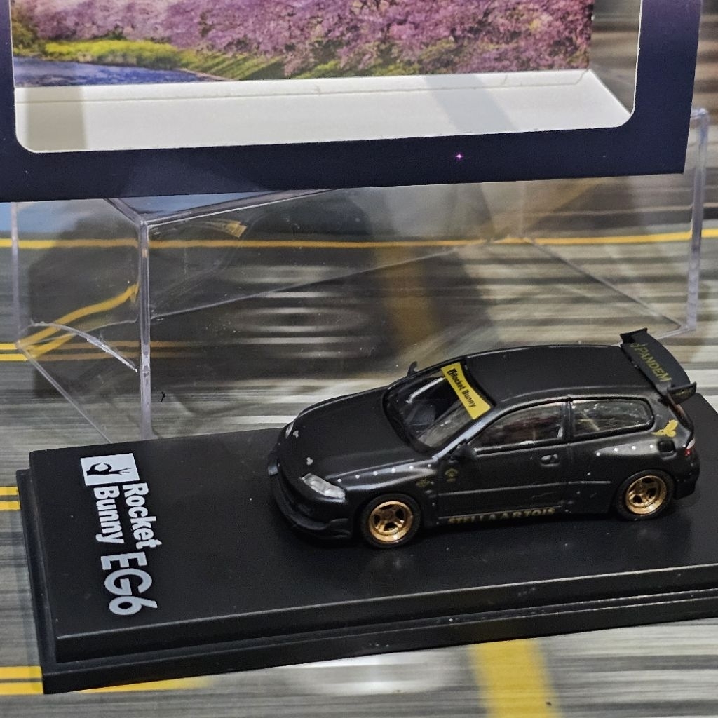 fuji Honda Civic Eg6 pandem rocket Bunny RWB black stella artois pop race inno64 mini scale