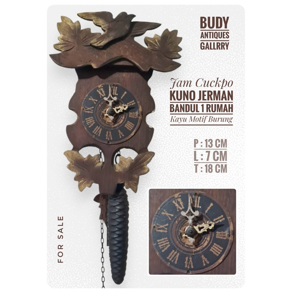 Jam Cuckoo Mini Kuno Rumah Burung Kayu Jerman Bandul 1