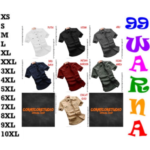 29 WARNA WARNI TC87 COLLECTION THE CLOVER 87 CORATCORETUDIO Hem Cowok Kemeja Pria Dua 2 Kantong Saku