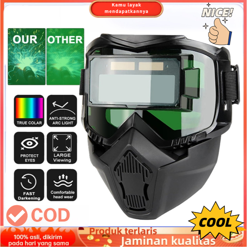 (COD/Gratis Ongkir)Asli asli Helm Las gelap terang Dimming True Color Welding Mask Kacamata Topeng l