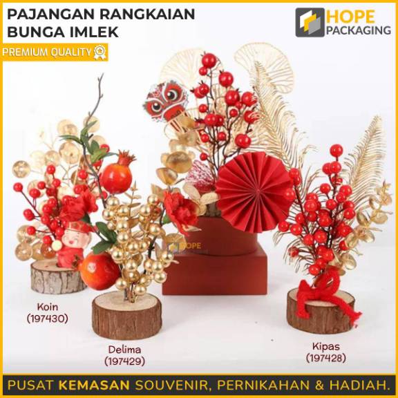 Lampion Imlek Labu, Rumbai, List Gold/Gantungan Imlek Apel/Pajangan Rangkaian Bunga Seri Imlek / Paj