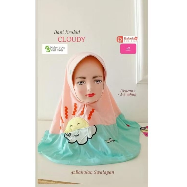 Sale Kerudung instan Rabbani anak Ori_Bani Krukid Cloudy_Diskon 50%