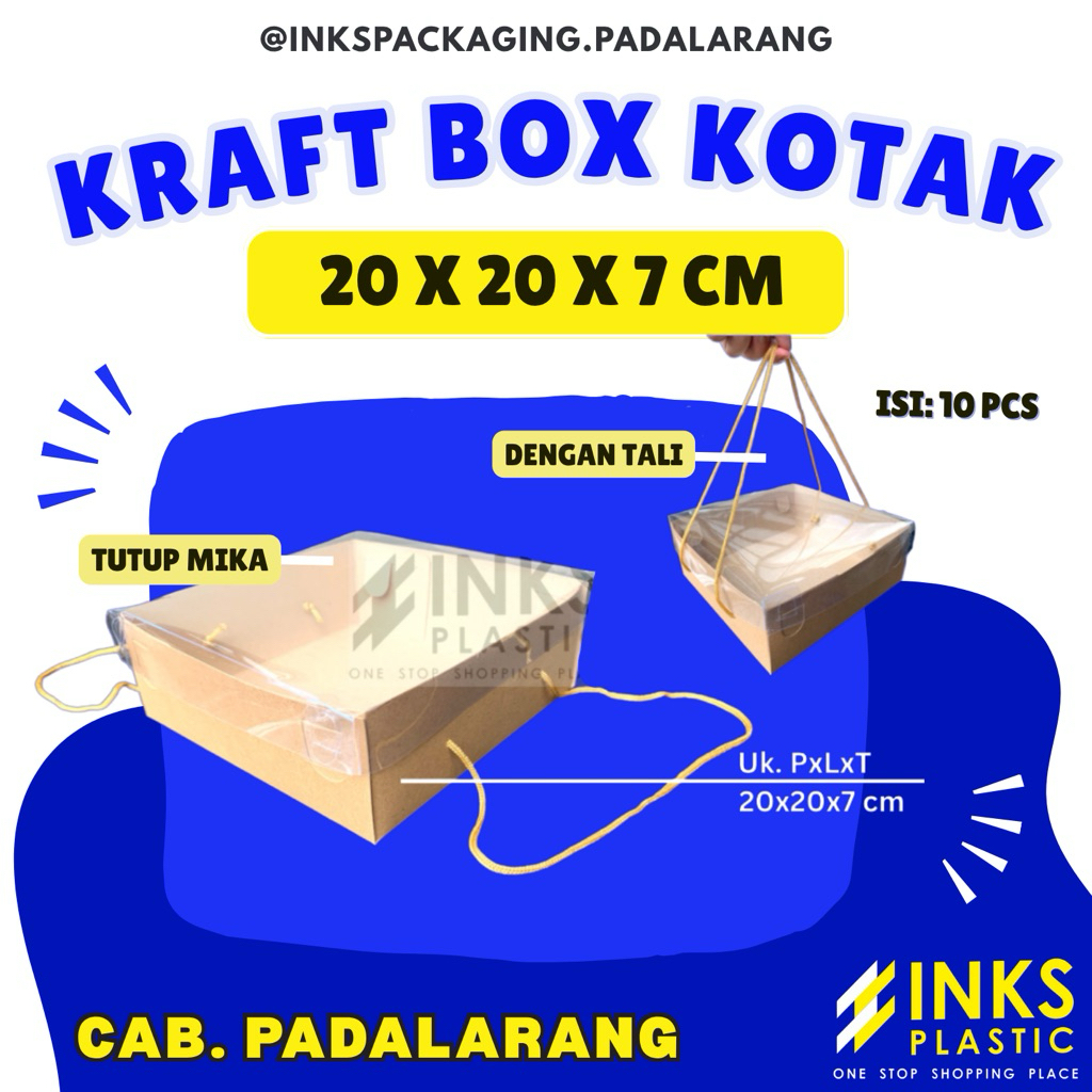 KRAFT BOX TALI 20 X 20 X 7 + TUTUP MIKA