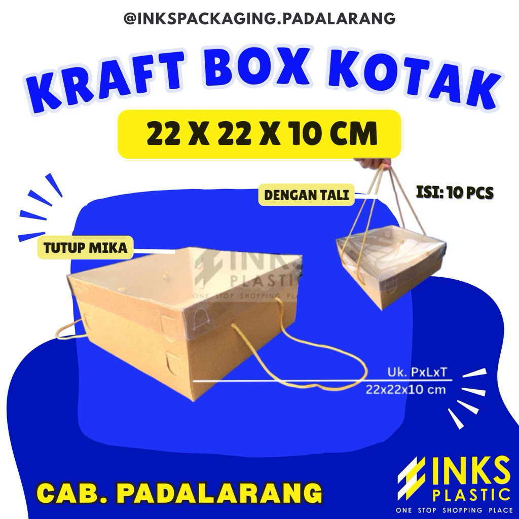 KRAFT BOX TALI 22 X 22 X 10 + TUTUP MIKA