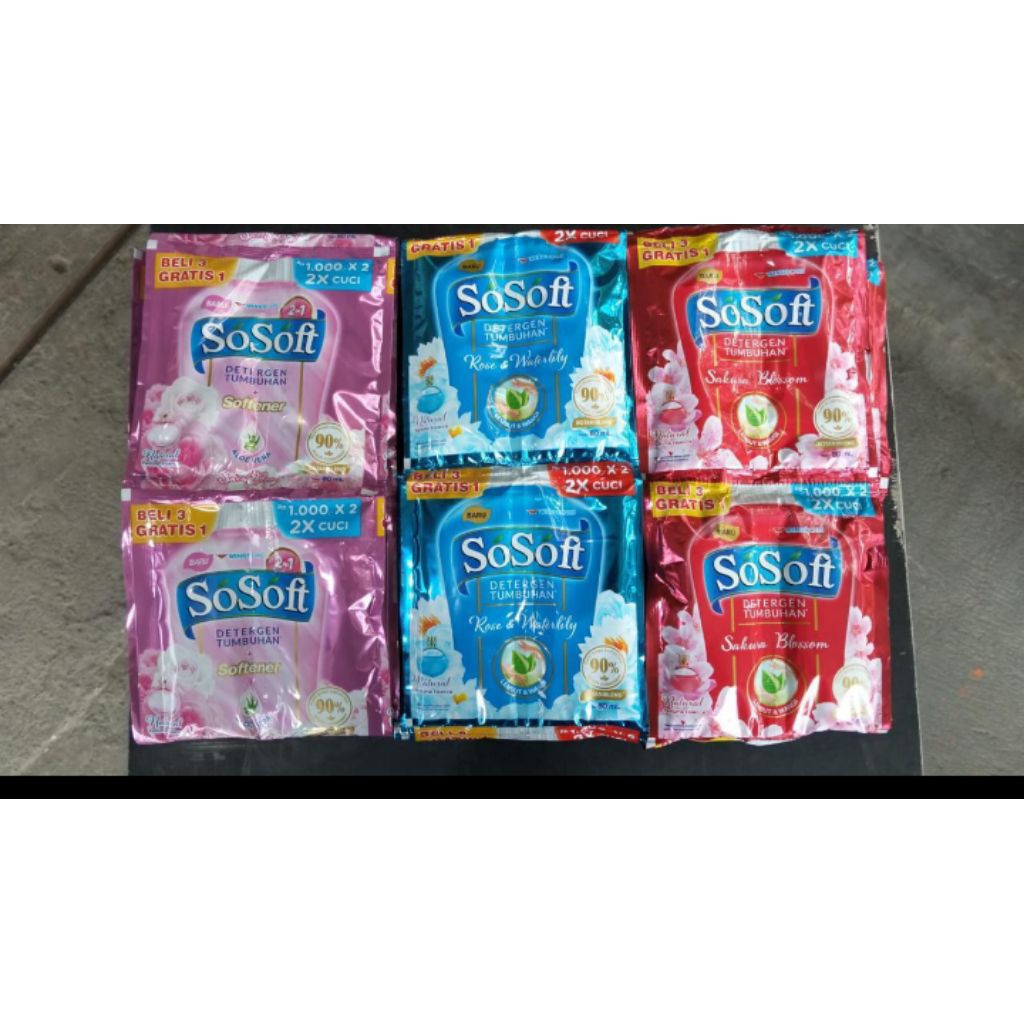 1 renceng isi 16 pcs sosoft deterjen tumbuhan liquid cair 80 ml grosir sembako bandung murah