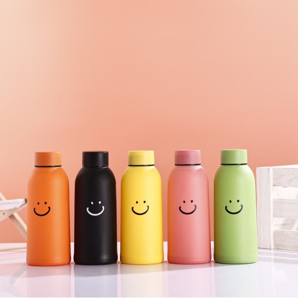 Botol Kaca SMILE BPA Free Tutup Anti Tumpah 350ML Tumbler Glass Gelas Aesthetic Viral TAKASIMURA