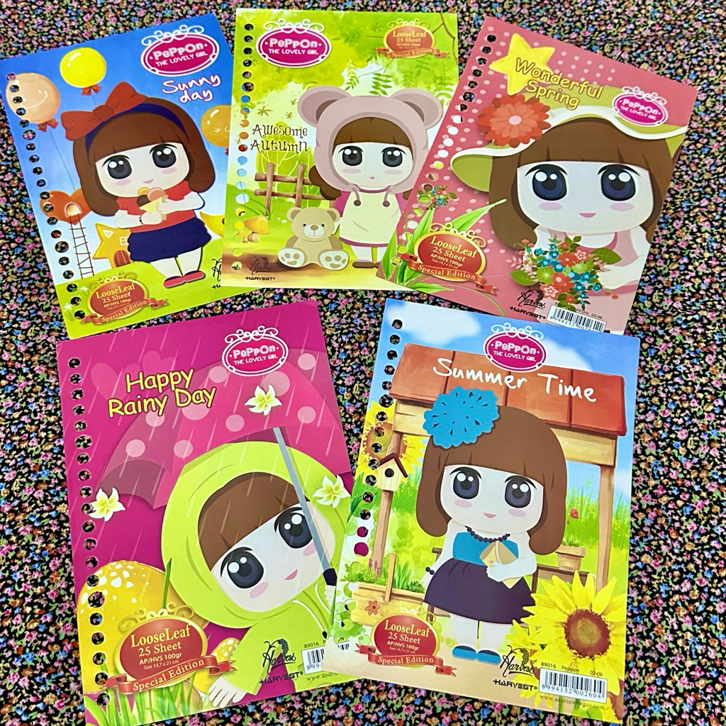 5 LEMBAR sampul peppon harvest kertas binder loose leaf karakter