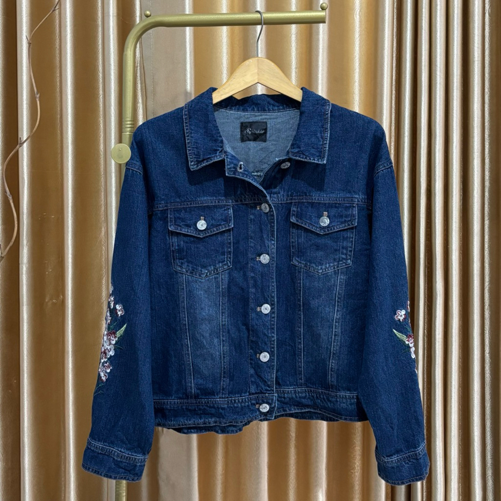 jaket blue jeans jacket bordir wanita oversize over size bigsize big size pl