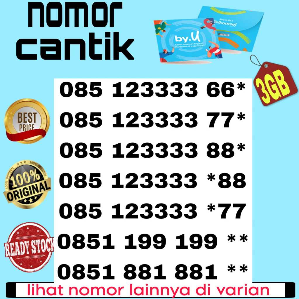 Nomor Cantik Telkomsel By' U / Nomor Cantik By.u SUPER