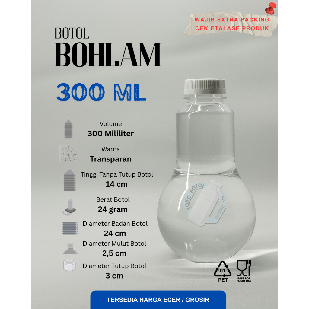 Botol Bohlam 300ml / Botol Plastik 300ml / Botol Plastik Bulat 300ml / Botol Plastik Bohlam 300ml / 