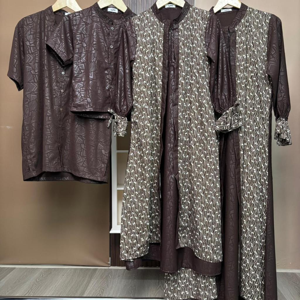 Sarimbit Humaira Set Couple Keluarga Muslim Gamis Wanita Koko Laki-laki Wolfis Embos Simple Elegan L