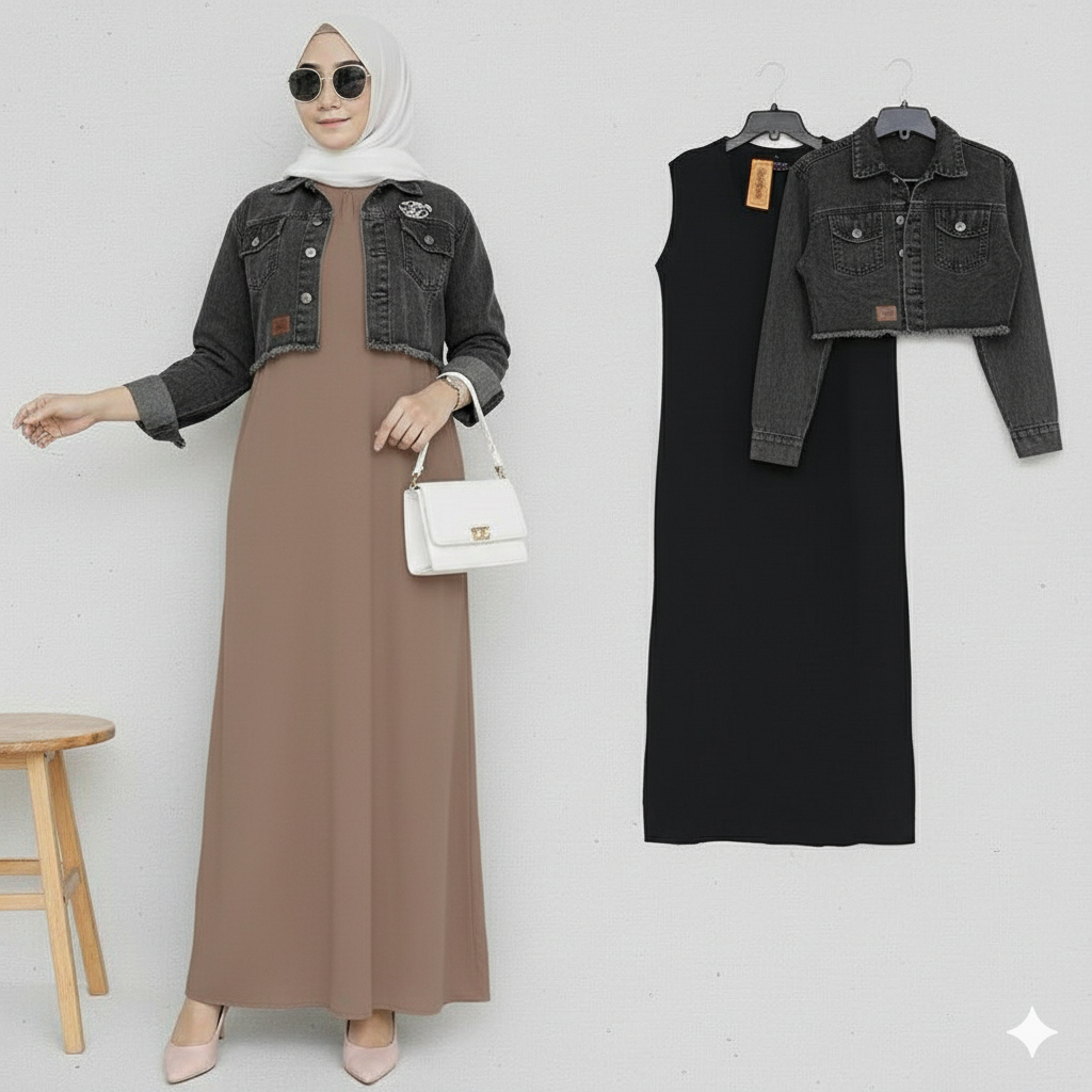 RNA SETELAN JEANS JAKET CROPY ONE SET JAKET JEANS RAWIS DAN INER DRES KNIT CNY