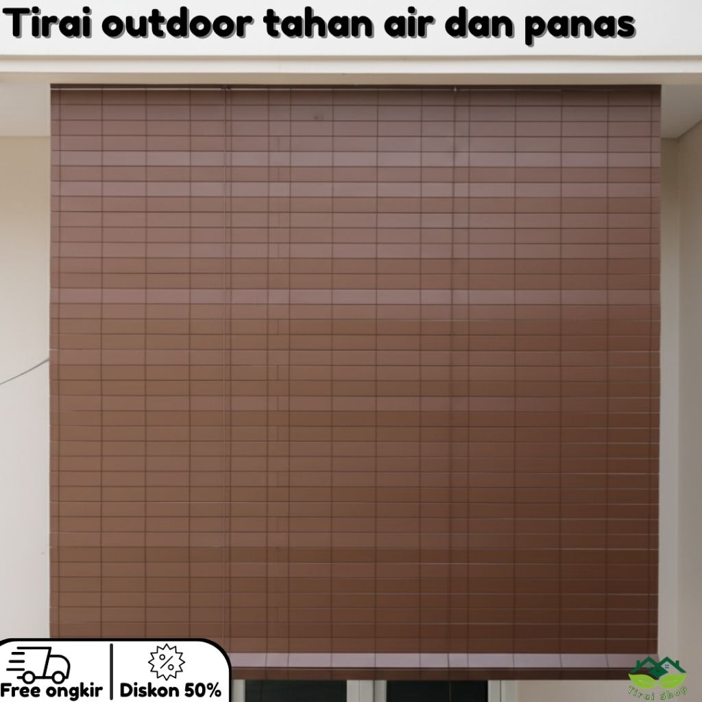 Tirai Gulung Kayu PVC Ukuran 2mx2m Cocok Untuk Outdoor Pelindung Panas & Hujan