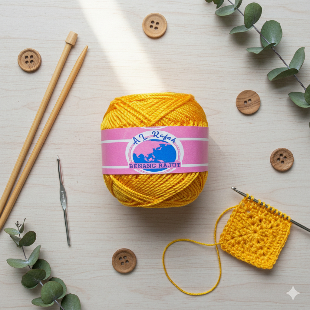 ALRAFAH - BENANG RAJUT POLY KILAP KUNING PEPAYA