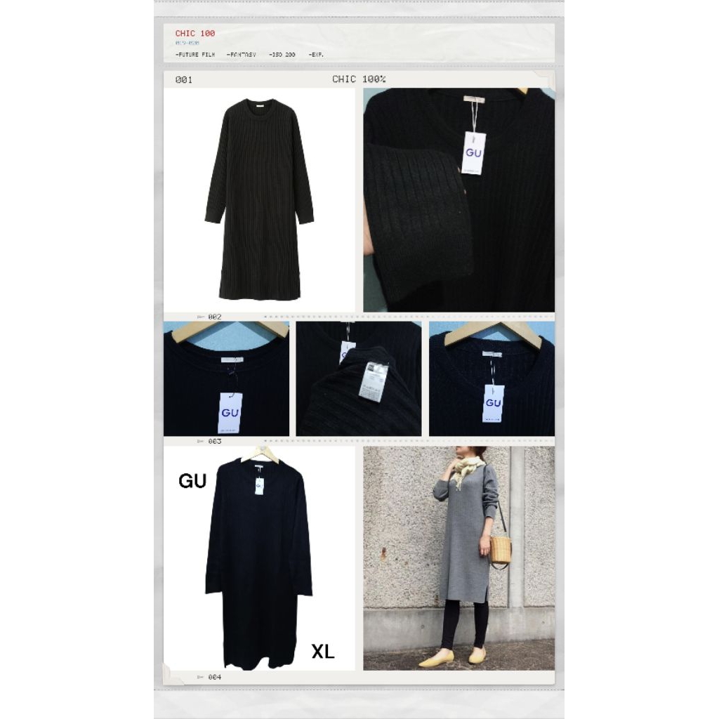 GU unqilo long dress/tunik rajut lengan panjang size XL BLACK