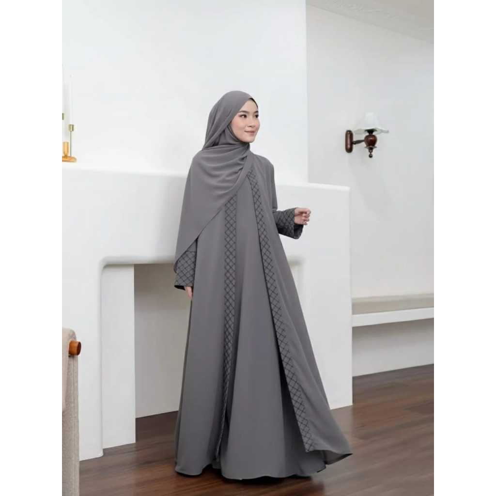 Melisa Abaya Dua Layer Bahan Ceruti Baby Doll Full Puring Mix Tile Kotak // Gaun Pesta Lebaran Musli