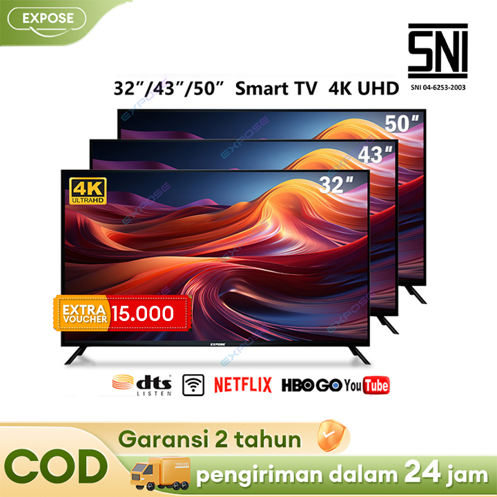 EXPOSE Smart TV 43 Inch Android TV 32/43 Inch 4K UHD LED Dolby Audio Digital TV - Netflix/Youtube