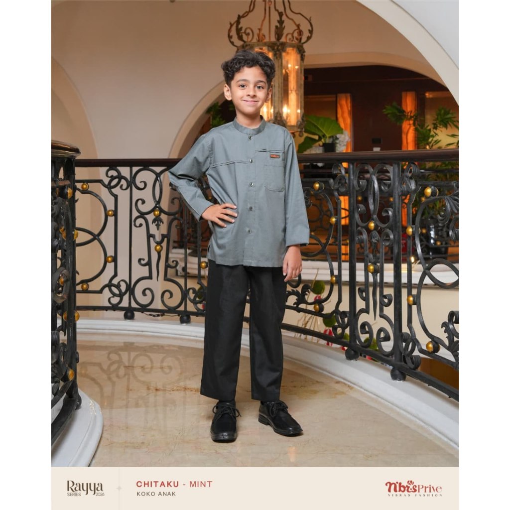 Nibras Chitaku (Mint) Sarimbit 2026 – Gamis Eksklusif Premium – Sky Silk Jacquard – Elegan & Jatuh C