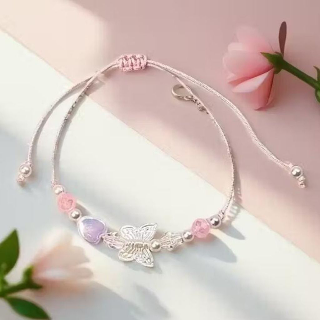 Gelang manik mutiara Talik giok/ gelang serut tali aesthetic kekinian lucu