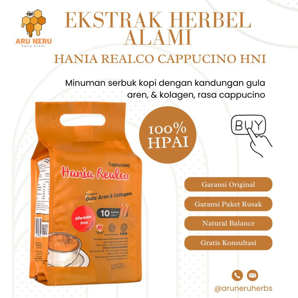 Hania Realco Cappuccino HNI – Minuman Serbuk Cappuccino Gula Aren & Kolagen
