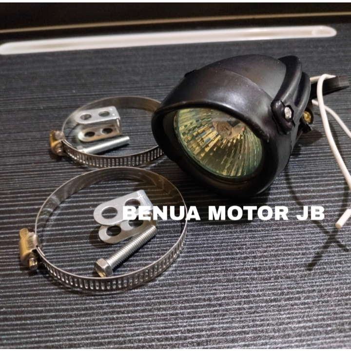 BENUA MOTOR LAMPU TEMBAK KABUT HALOGEN MODEL KODOK KLEMAN RING NYALA KUNING UNIVERSAL